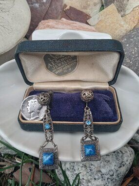 Antique Etruscan Style Czech Glass Earrings